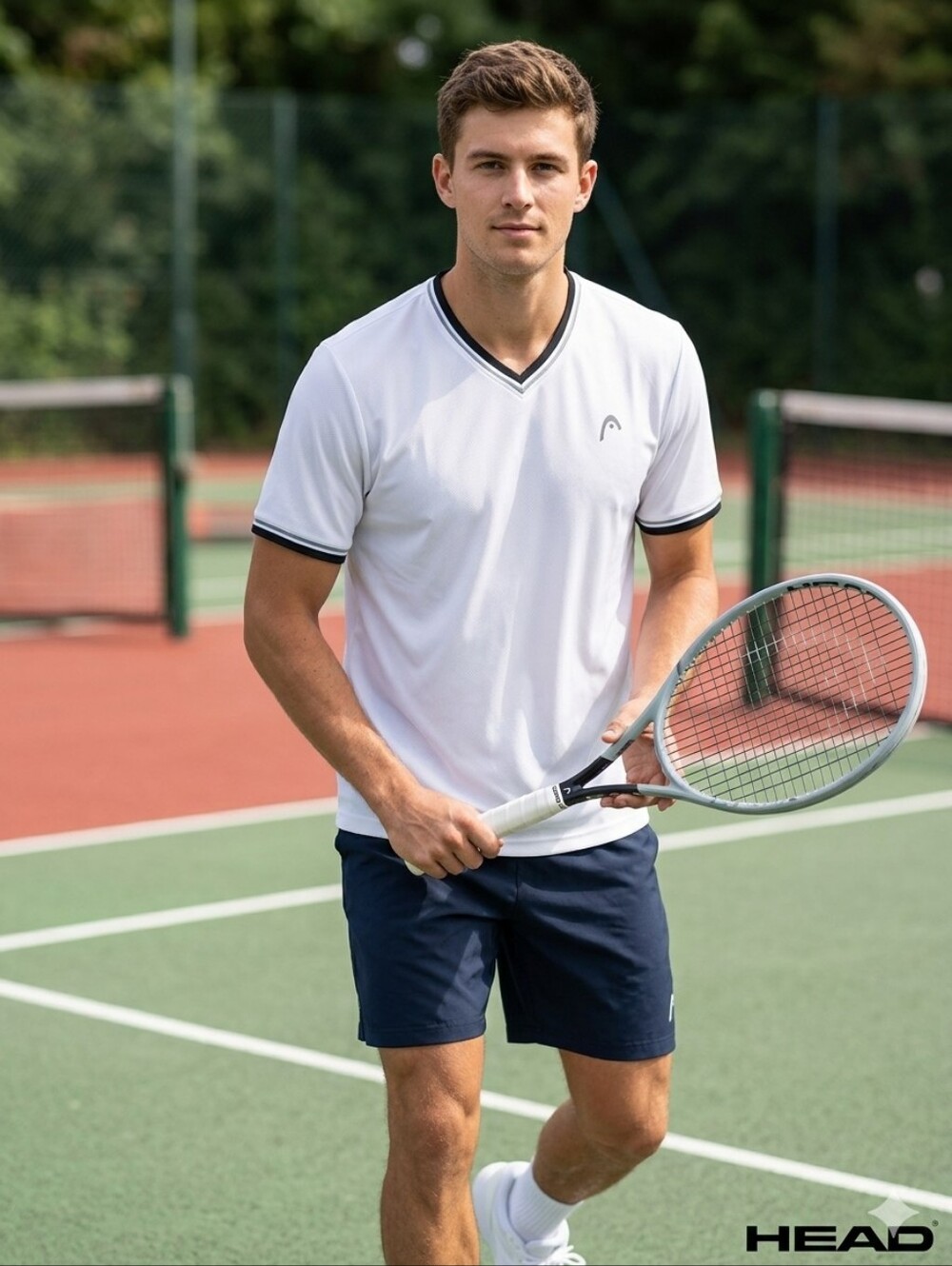 HEAD Men's Mesh V Neck Gym Tennis & Workout T-Shirt Short Sleeve White Medium